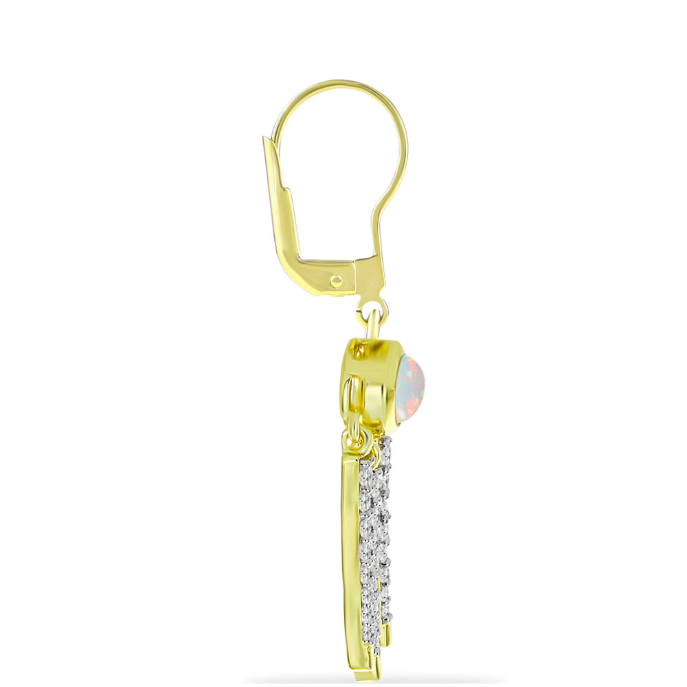 Cercei din Argint 925 Placat cu Aur ( 5.26 grame ) cu Opal Welo și Topaz Alb 1.62 Carate