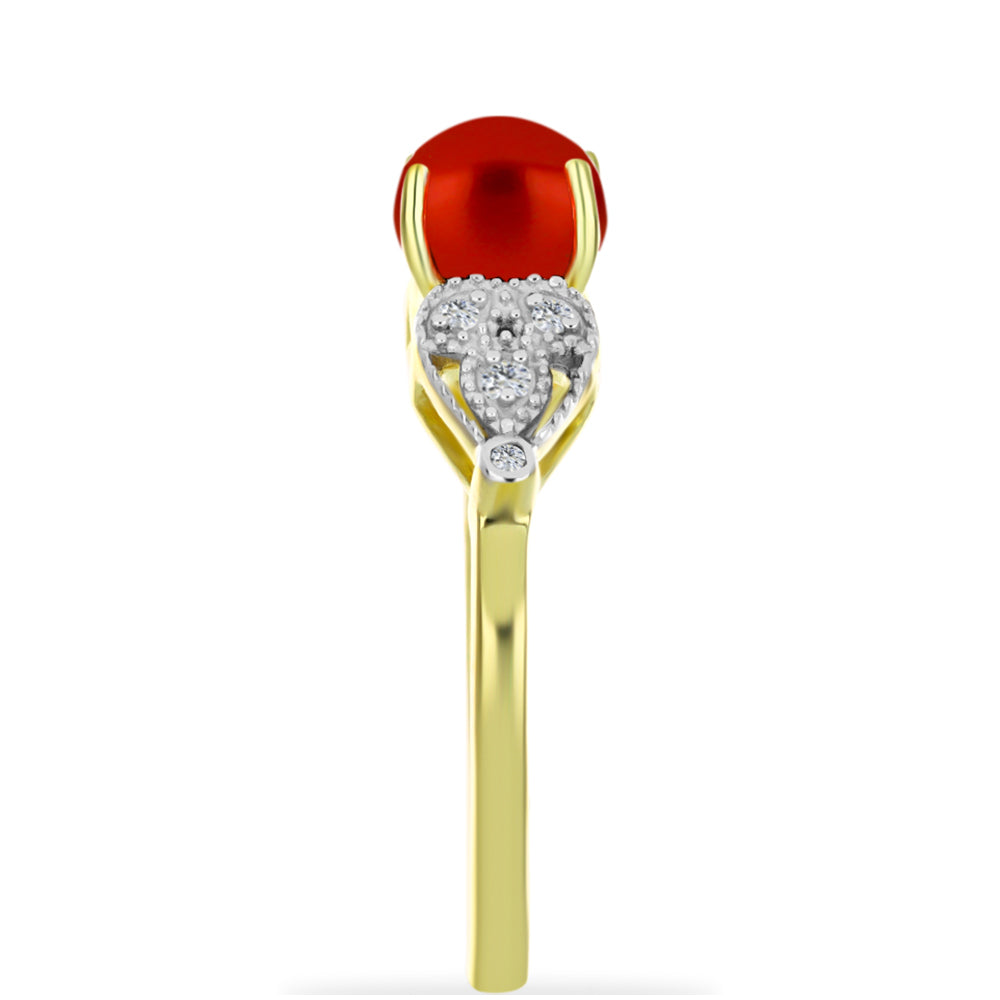 Inel din Argint 925 Placat cu Aur ( 2.52 grame ) cu Perlă de apă dulce roșie și Topaz Alb 1.17 Carate