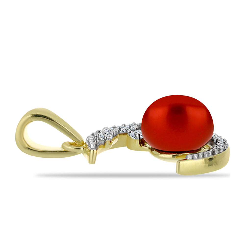 Pandantiv din Argint 925 Placat cu Aur ( 1.95 grame ) cu Perlă de apă dulce roșie și Topaz Alb 2.77 Carate