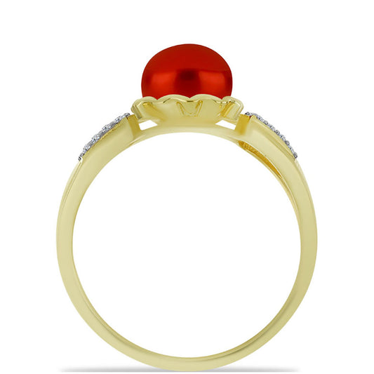 Inel din Argint 925 Placat cu Aur ( 2.35 grame ) cu Perlă de apă dulce roșie și Topaz Alb 2.68 Carate