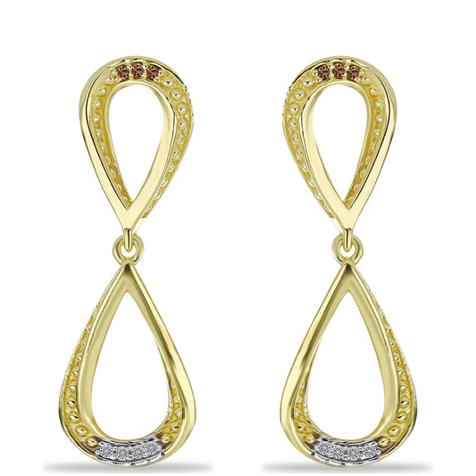 Cercei din Argint 925 Placat cu Aur ( 4.68 grame ) cu Diamant de culoarea Șampaniei și Diamant Alb 0.09 Carate