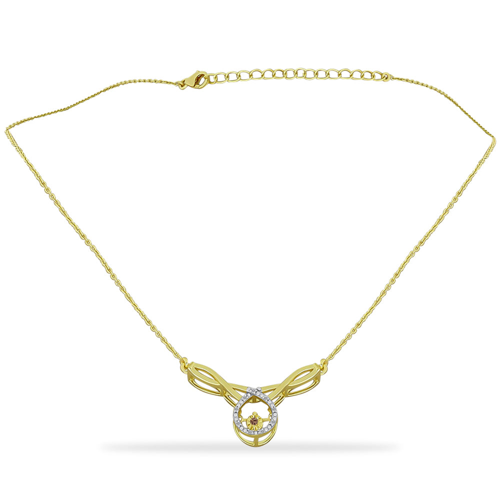 Colier din Argint 925 Placat cu Aur ( 4.96 grame ) cu Diamant de culoarea Șampaniei și Diamant Alb 0.05 Carate