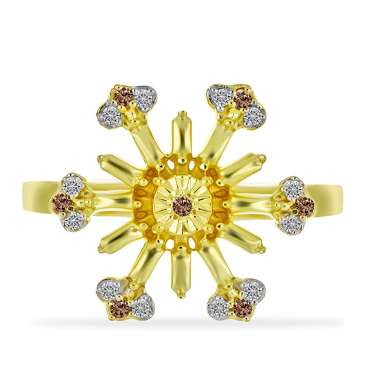 Inel din Argint 925 Placat cu Aur ( 3.7 grame ) cu Diamant de culoarea Șampaniei și Diamant Alb 0.15 Carate