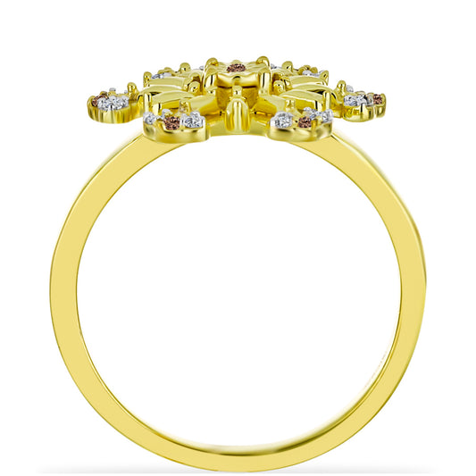 Inel din Argint 925 Placat cu Aur ( 3.7 grame ) cu Diamant de culoarea Șampaniei și Diamant Alb 0.15 Carate