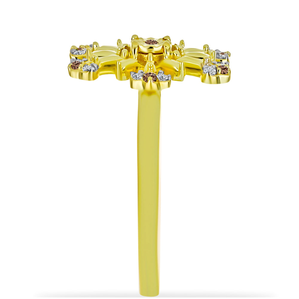 Inel din Argint 925 Placat cu Aur ( 3.7 grame ) cu Diamant de culoarea Șampaniei și Diamant Alb 0.15 Carate