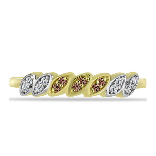 Inel din Argint 925 Placat cu Aur ( 2.14 grame ) cu Diamant de culoarea Șampaniei și Diamant Alb 0.14 Carate