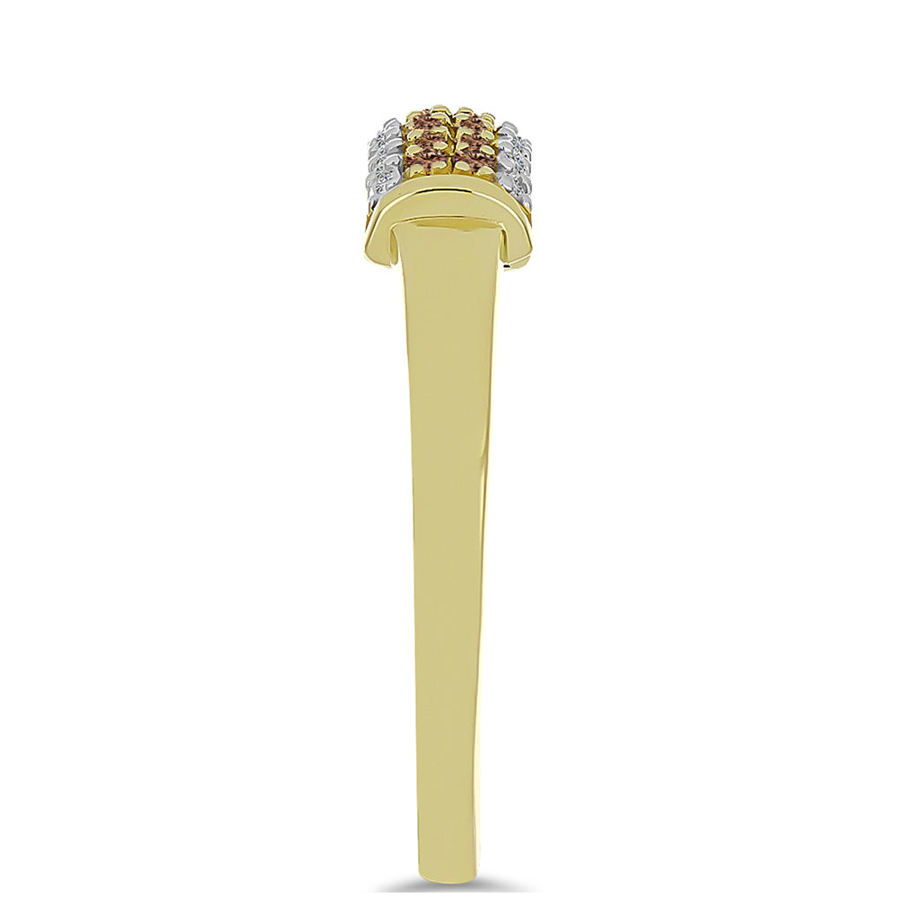 Inel din Argint 925 Placat cu Aur ( 2.52 grame ) cu Diamant de culoarea Șampaniei și Diamant Alb 0.32 Carate