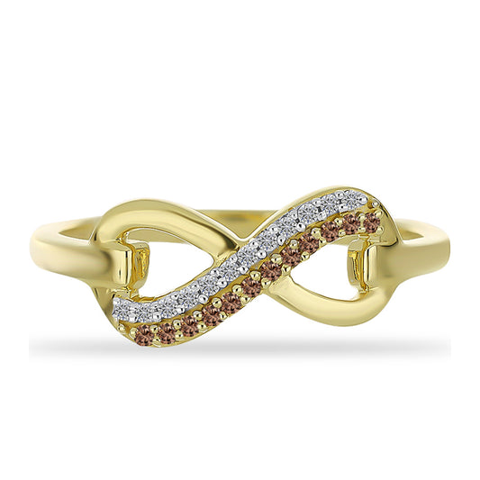 Inel din Argint 925 Placat cu Aur ( 2.56 grame ) cu Diamant de culoarea Șampaniei și Diamant Alb 0.16 Carate