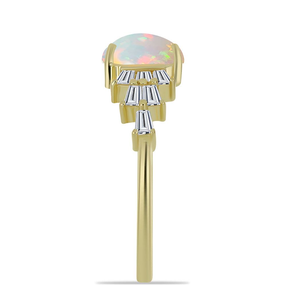 Inel din Argint 925 Placat cu Aur ( 2.54 grame ) cu Opal Welo și Zircon Alb 2.3 Carate
