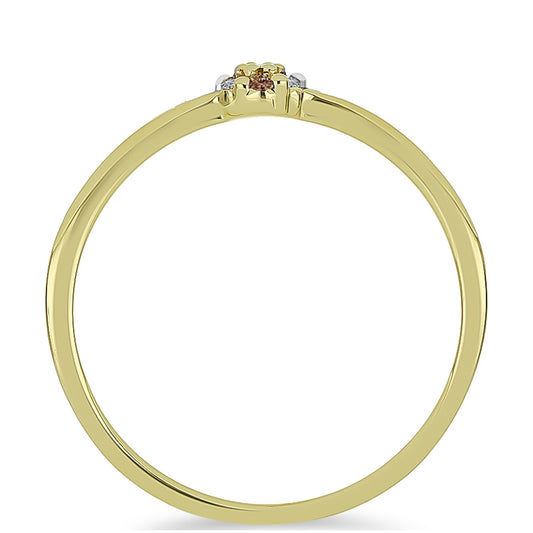 Inel din Argint 925 Placat cu Aur ( 1.79 grame ) cu Diamant de culoarea Șampaniei și Diamant Alb 0.08 Carate