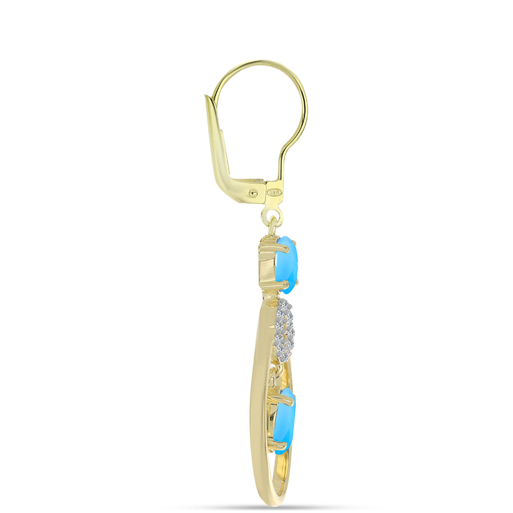 Cercei din Argint 925 Placat cu Aur ( 4.33 grame ) cu Calcedonie de Apă și Topaz Alb 2.47 Carate