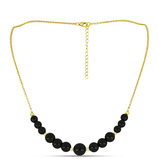 Colier din Argint 925 Placat cu Aur ( 3.25 grame ) cu Onix Negru Suwar 37.7 Carate