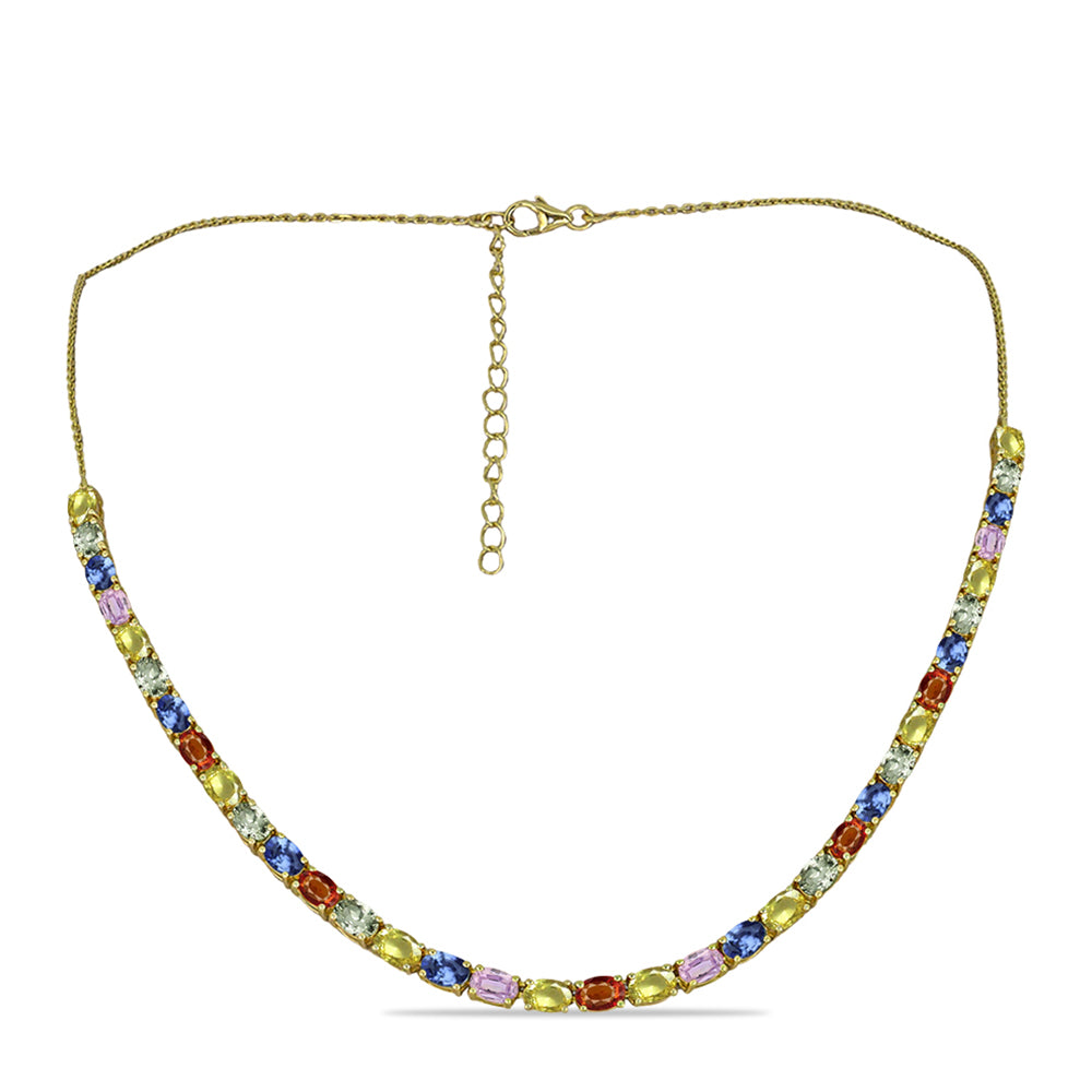 Colier din Argint 925 Placat cu Aur ( 12.76 grame ) cu Safir Rosebery Curcubeu 18.88 Carate