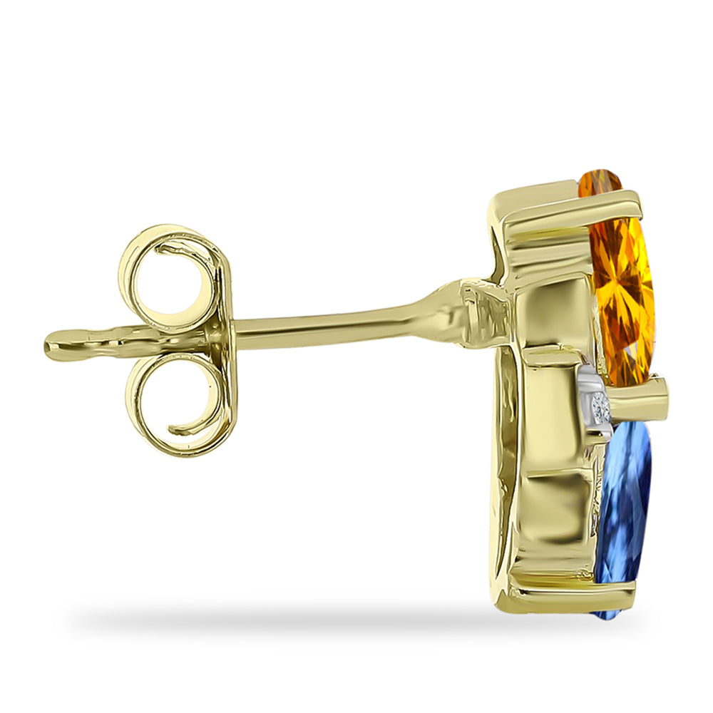 Cercei din Argint 925 Placat cu Aur ( 2.09 grame ) cu Safir Rosebery Curcubeu și Topaz Alb 2.39 Carate