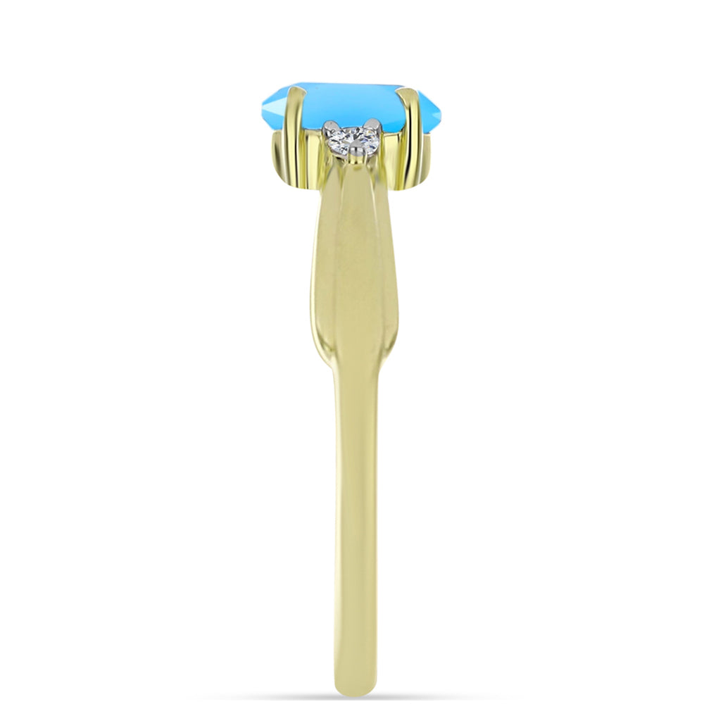 Inel din Argint 925 Placat cu Aur ( 2.18 grame ) cu Calcedonie de Apă și Topaz Alb 0.8 Carate