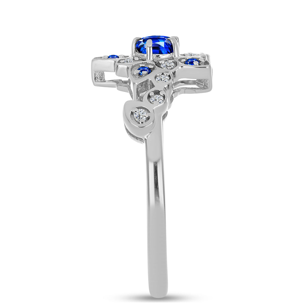 Inel din Argint 925 ( 2.84 grame ) cu Safir Albastru Australian și Topaz Alb 0.57 Carate