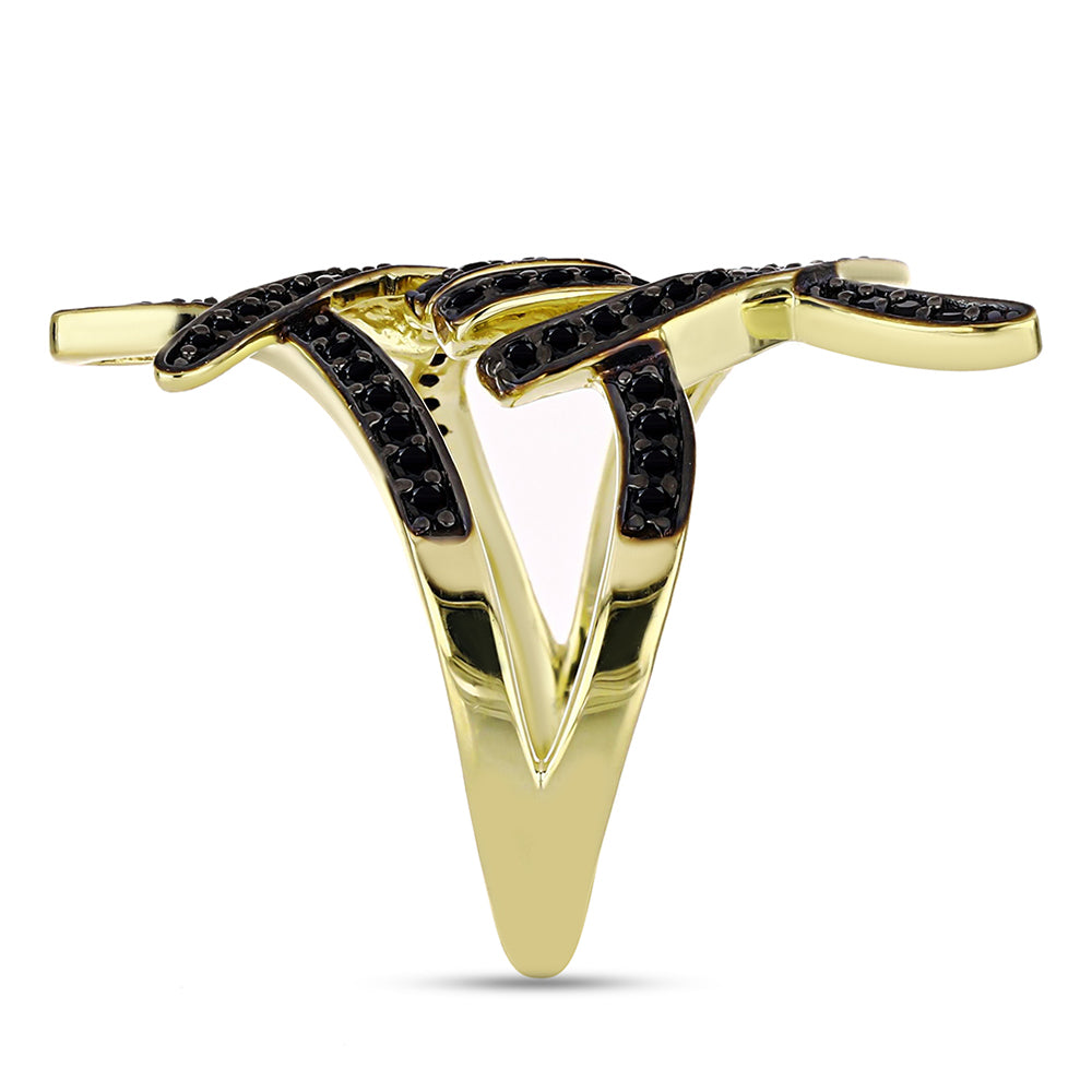 Inel din Argint 925 Placat cu Aur ( 4.1 grame ) cu Spinel Negru 0.7 Carate