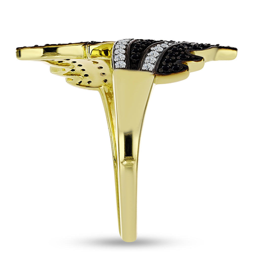 Inel din Argint 925 Placat cu Aur ( 3.88 grame ) cu Spinel Negru și Topaz Alb 0.62 Carate