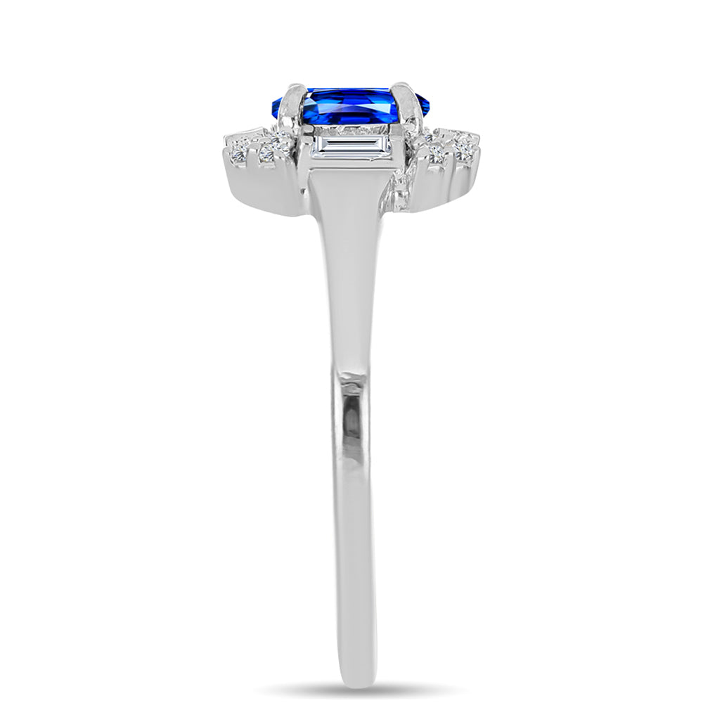 Inel din Argint 925 ( 2.1 grame ) cu Safir Albastru Australian și Zircon Alb 1.05 Carate