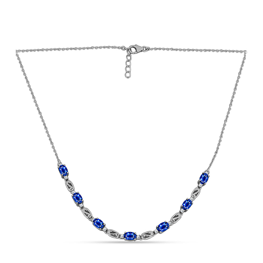 Colier din Argint 925 ( 6.12 grame ) cu Safir Albastru Australian și Topaz Alb 4.85 Carate