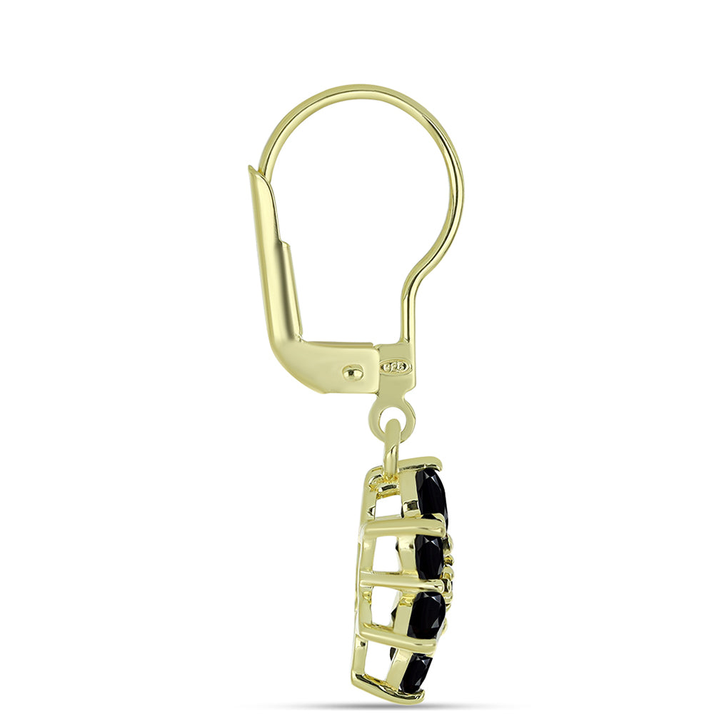 Cercei din Argint 925 Placat cu Aur ( 2.55 grame ) cu Spinel Negru și Topaz Alb 2.88 Carate