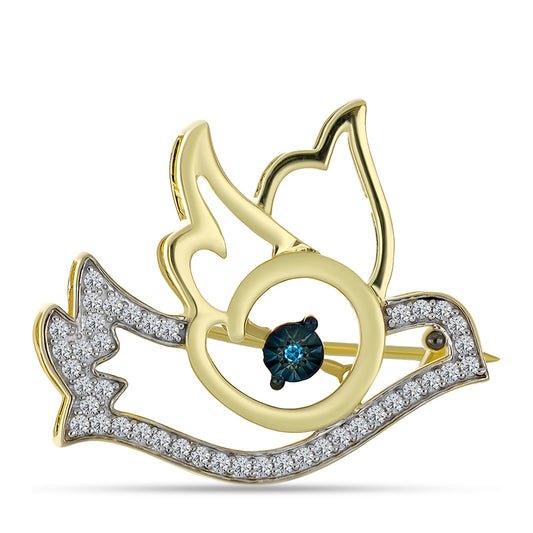 Broşă din Argint 925 Placat cu Aur ( 4.2 grame ) cu Diamant Albastru și Topaz Alb 0.38 Carate