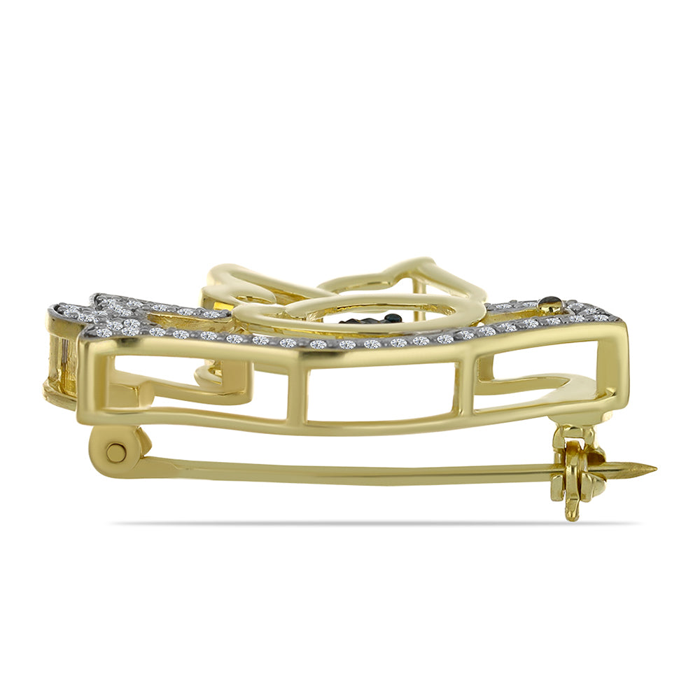 Broşă din Argint 925 Placat cu Aur ( 4.2 grame ) cu Diamant Albastru și Topaz Alb 0.38 Carate