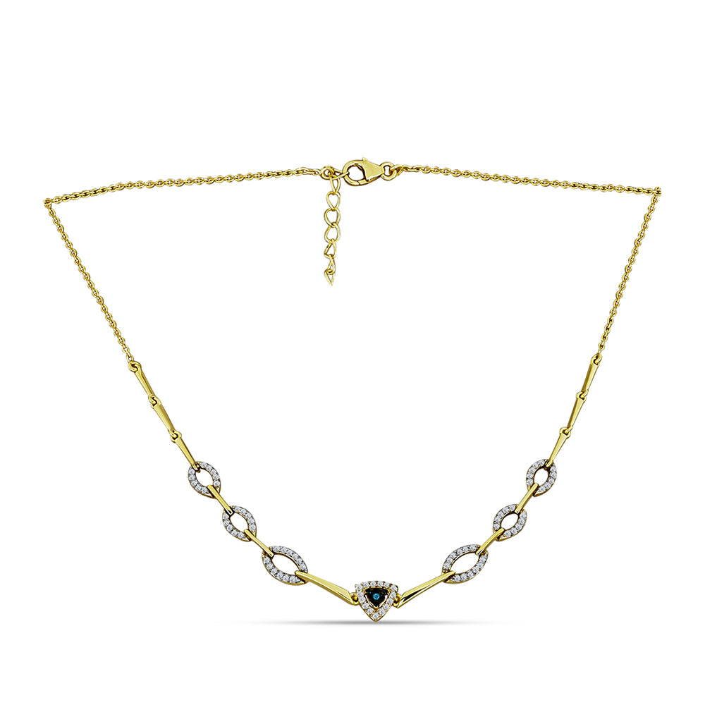 Colier din Argint 925 Placat cu Aur ( 5.7 grame ) cu Diamant Albastru și Topaz Alb 0.56 Carate