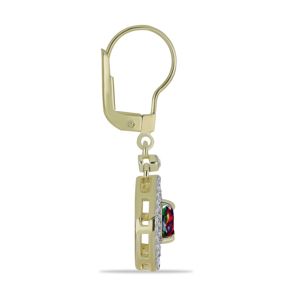 Cercei din Argint 925 Placat cu Aur ( 3.95 grame ) cu Opal Etiopian Negru Lega Dembi și Topaz Alb 1.32 Carate