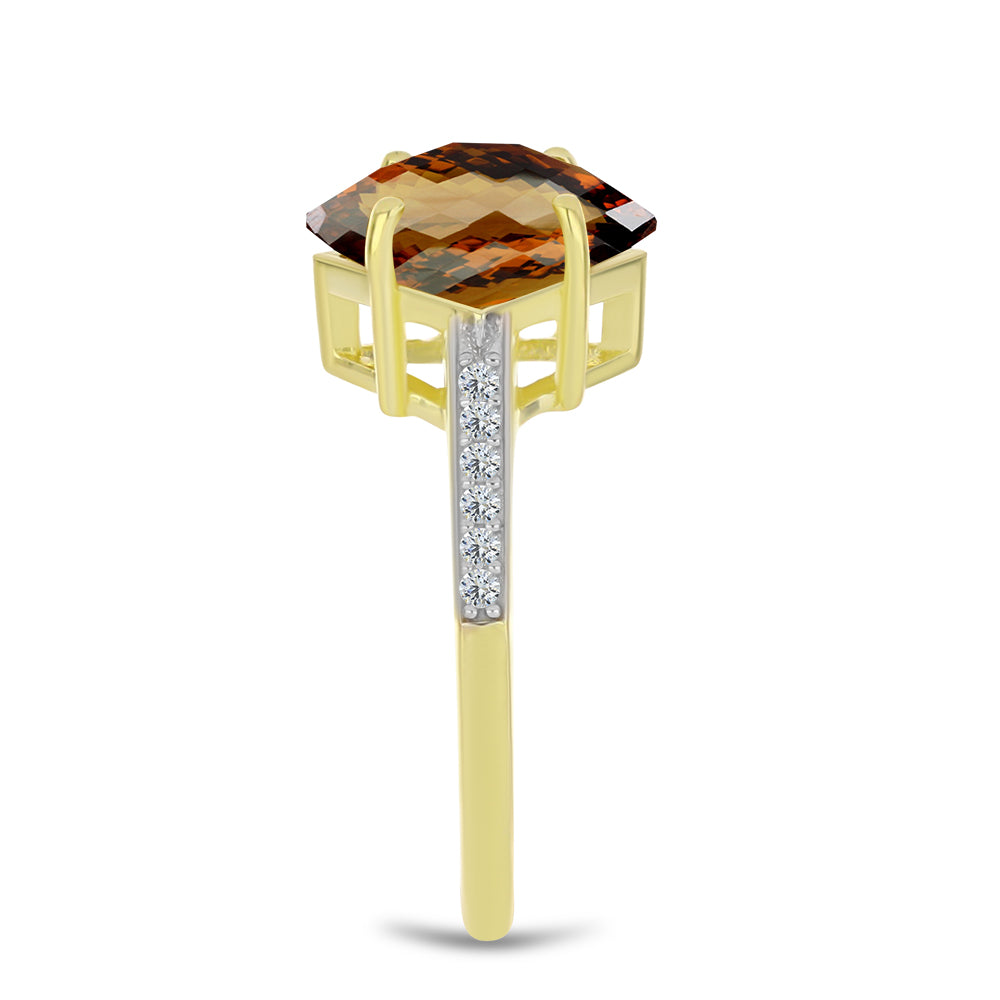 Inel din Argint 925 Placat cu Aur ( 2.26 grame ) cu Cuarț Coniac și Topaz Alb 2.6 Carate