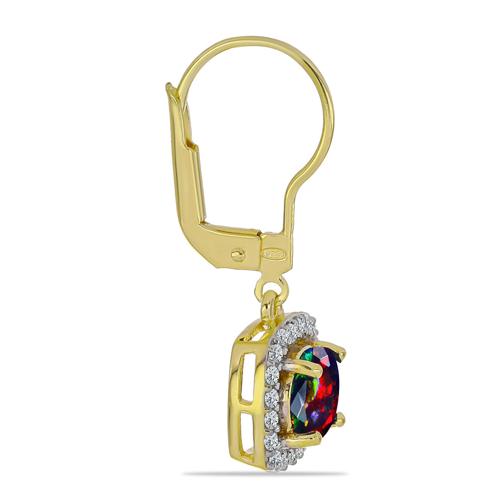 Cercei din Argint 925 Placat cu Aur ( 2.58 grame ) cu Opal Etiopian Negru Lega Dembi și Topaz Alb 1.39 Carate