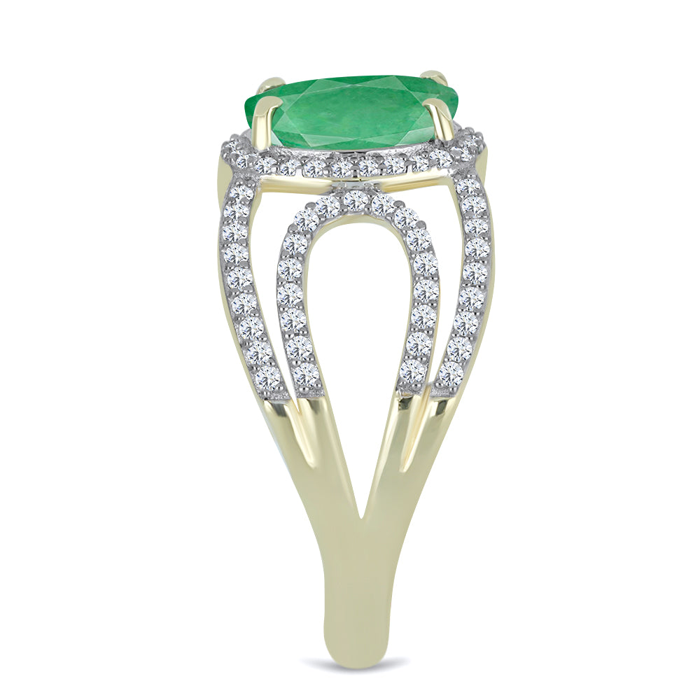 Inel din Argint 925 Placat cu Aur ( 4.05 grame ) cu Smarald Brazilian și Topaz Alb 3.09 Carate