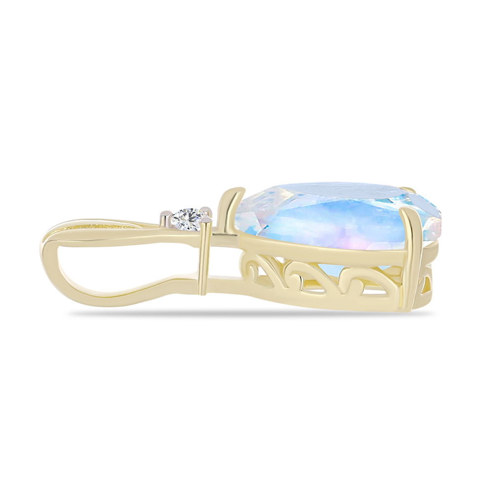 Pandantiv din Argint 925 Placat cu Aur ( 0.76 grame ) cu Piatra Lunii Curcubeu și Topaz Alb 1.89 Carate