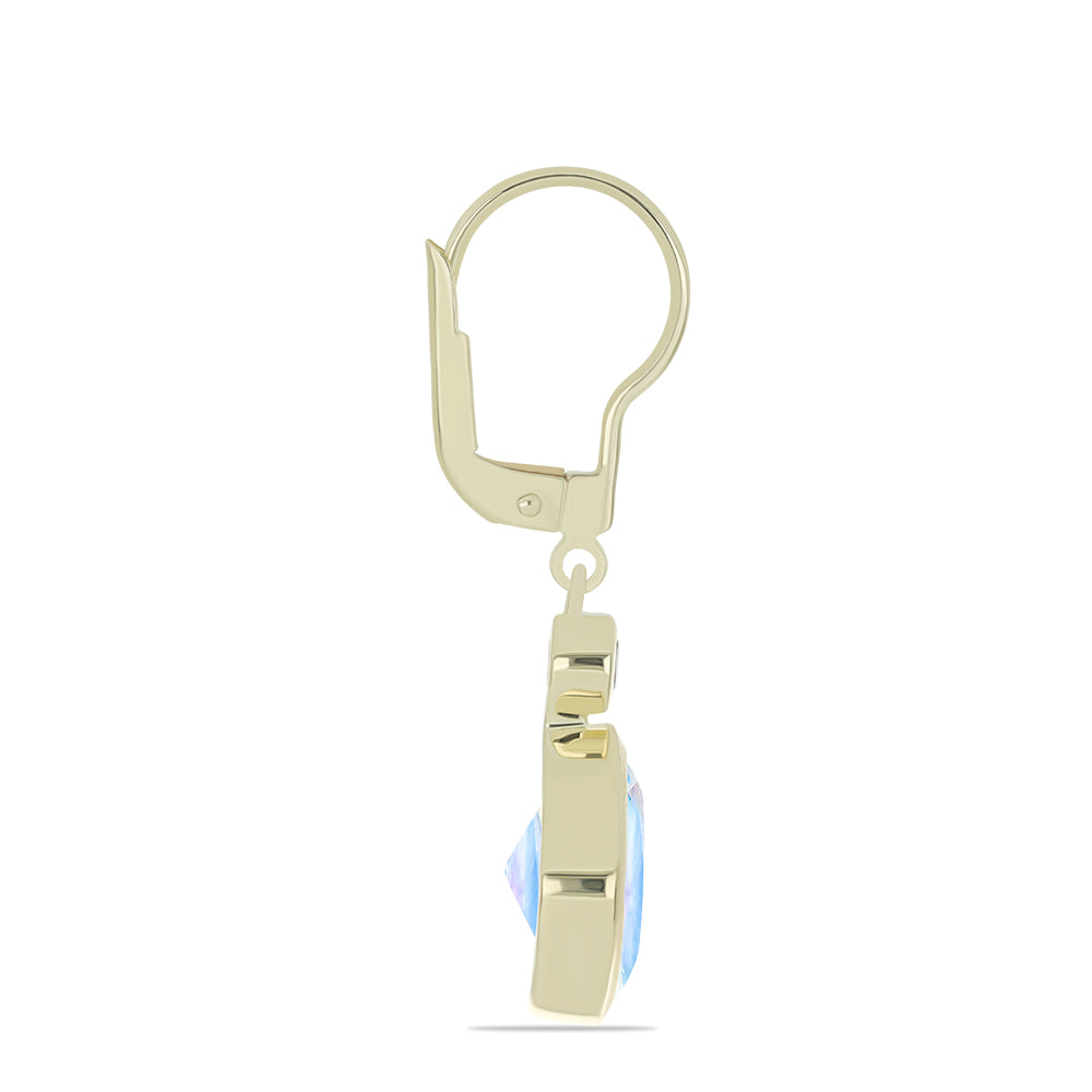 Cercei din Argint 925 Placat cu Aur ( 2.94 grame ) cu Piatra Lunii Curcubeu și Topaz Alb 7.71 Carate