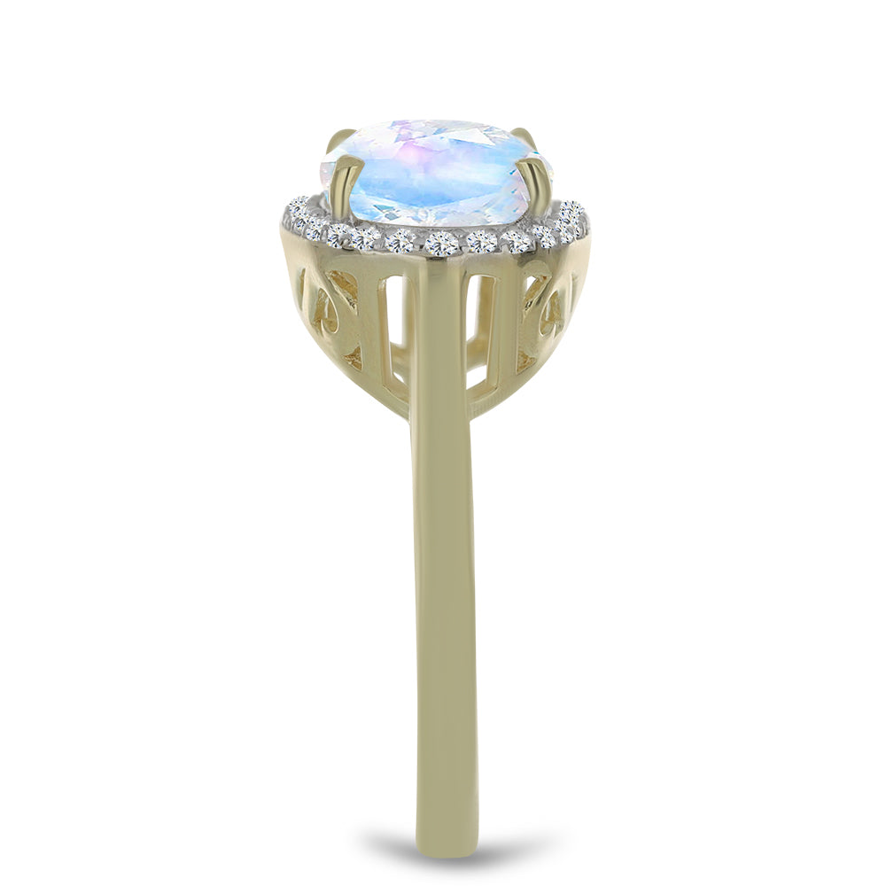 Inel din Argint 925 Placat cu Aur ( 3.08 grame ) cu Piatra Lunii Curcubeu și Topaz Alb 4.05 Carate