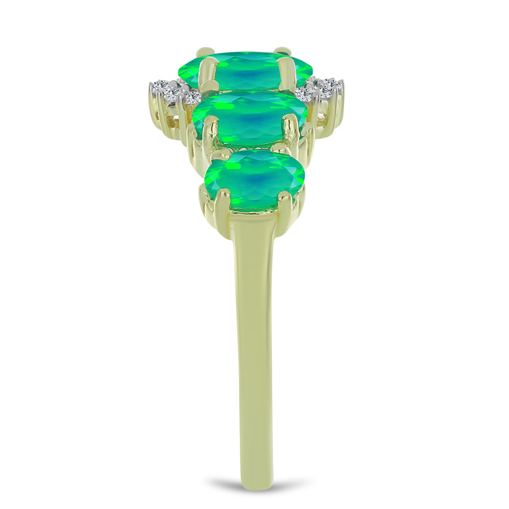 Inel din Argint 925 Placat cu Aur ( 2.69 grame ) cu Opal Verde Etiopian Lega Dembi și Topaz Alb 1.31 Carate