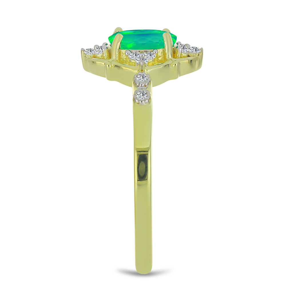 Inel din Argint 925 Placat cu Aur ( 2.19 grame ) cu Opal Verde Etiopian Lega Dembi și Topaz Alb 0.59 Carate