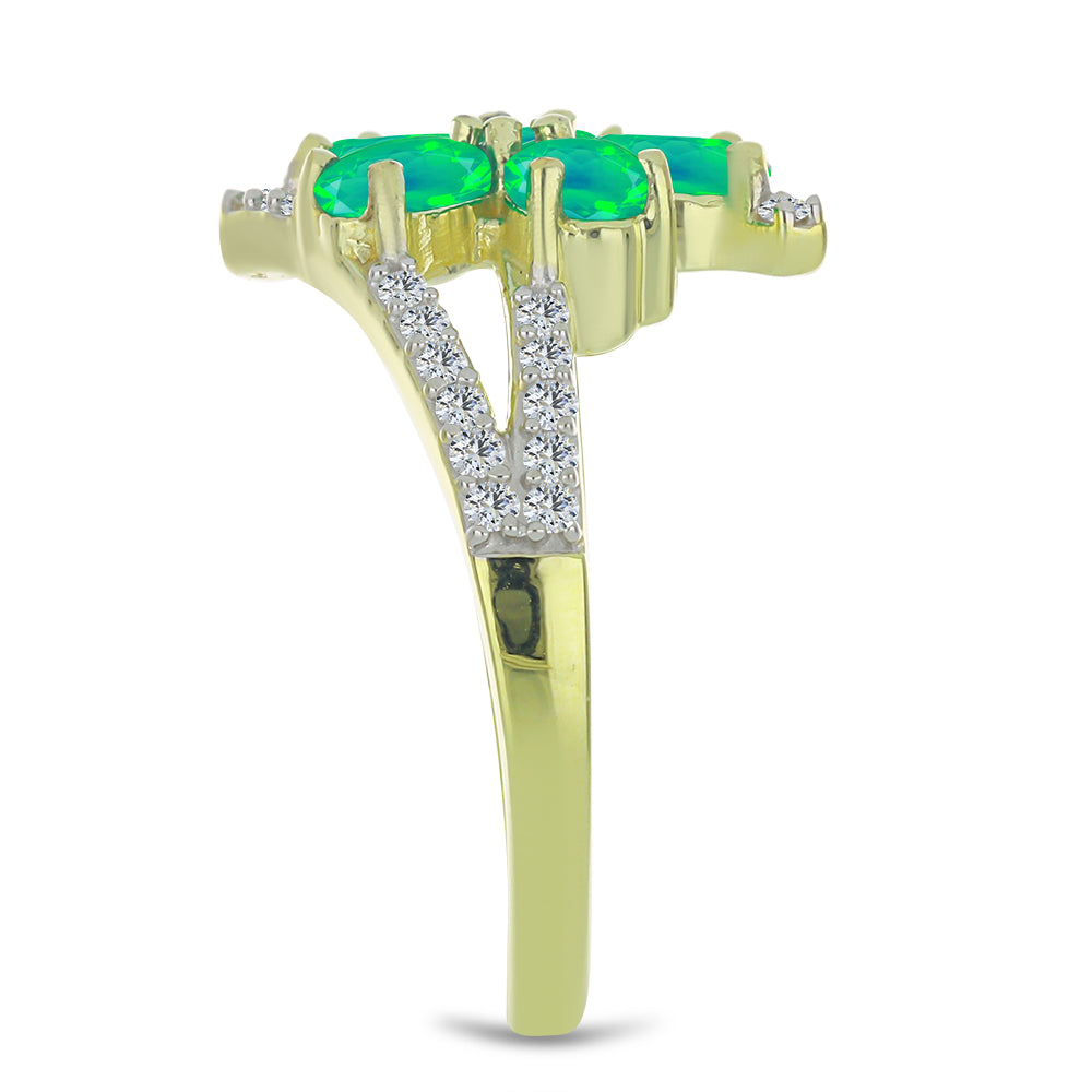 Inel din Argint 925 Placat cu Aur ( 3.12 grame ) cu Opal Verde Etiopian Lega Dembi și Topaz Alb 1.03 Carate