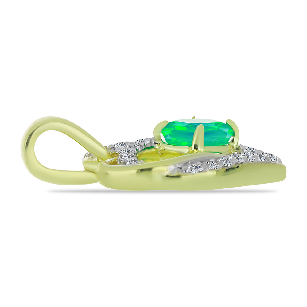 Pandantiv din Argint 925 Placat cu Aur ( 1.74 grame ) cu Opal Verde Etiopian Lega Dembi și Topaz Alb 0.53 Carate