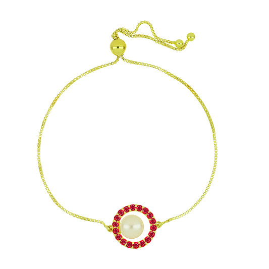 Brățară din Argint 925 Placat cu Aur ( 2.92 grame ) cu Perlă de Apă Dulce Albă și Rubin Malagasy 3.95 Carate