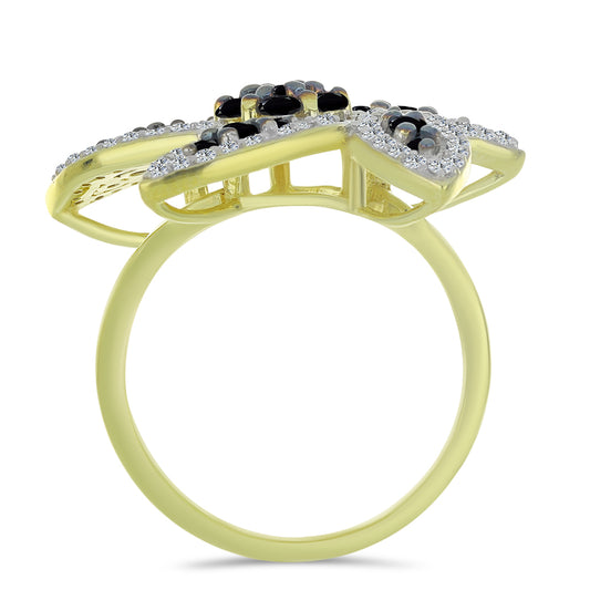 Inel din Argint 925 Placat cu Aur ( 6.47 grame ) cu Spinel Negru și Topaz Alb 1.63 Carate