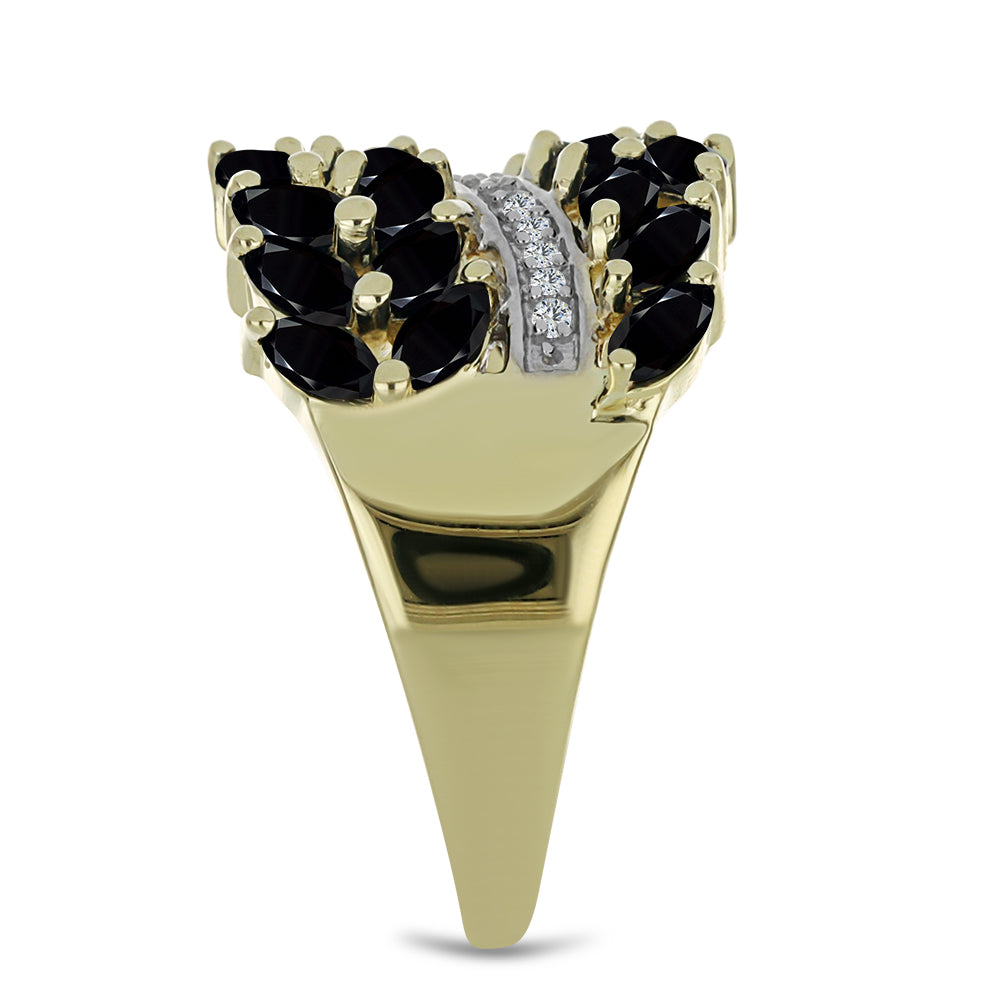 Inel din Argint 925 Placat cu Aur ( 3.55 grame ) cu Spinel Negru și Topaz Alb 5.89 Carate