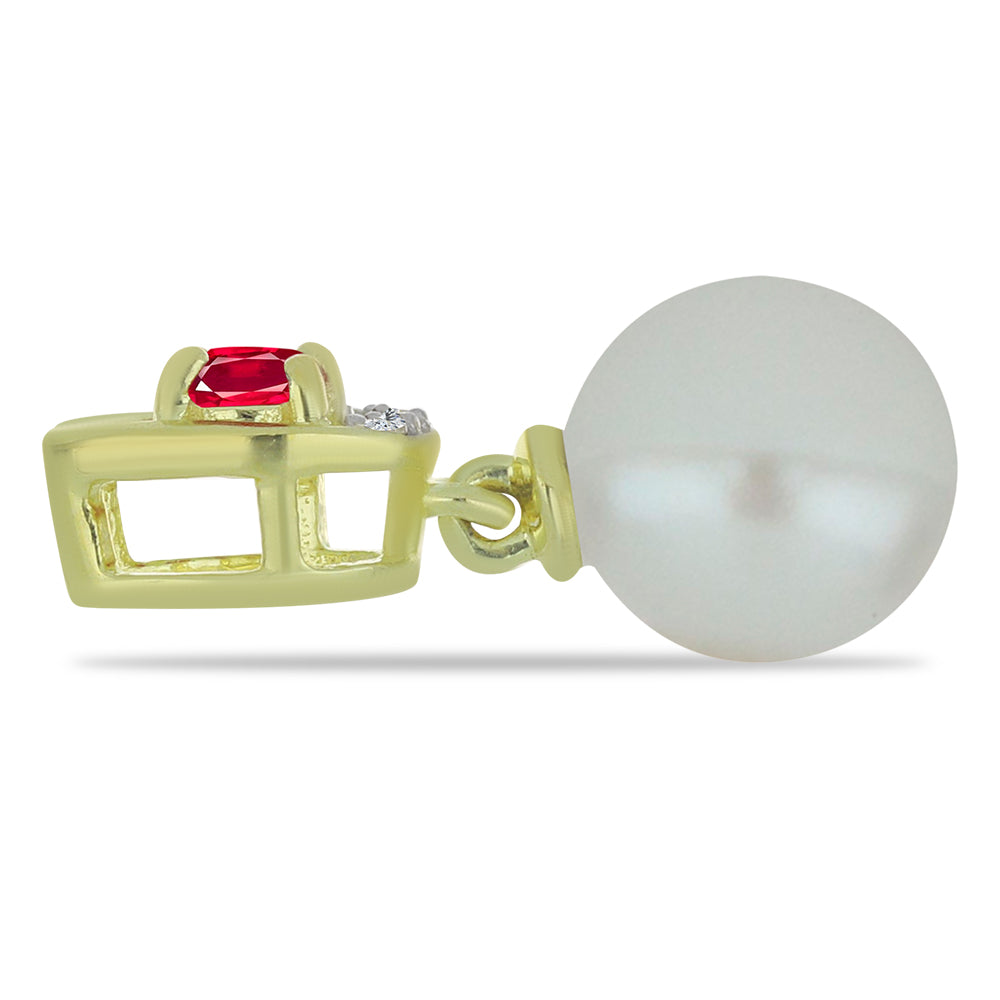 Pandantiv din Argint 925 Placat cu Aur ( 0.59 grame ) cu Perlă de Apă Dulce Albă și Rubin Malagasy 4.3 Carate