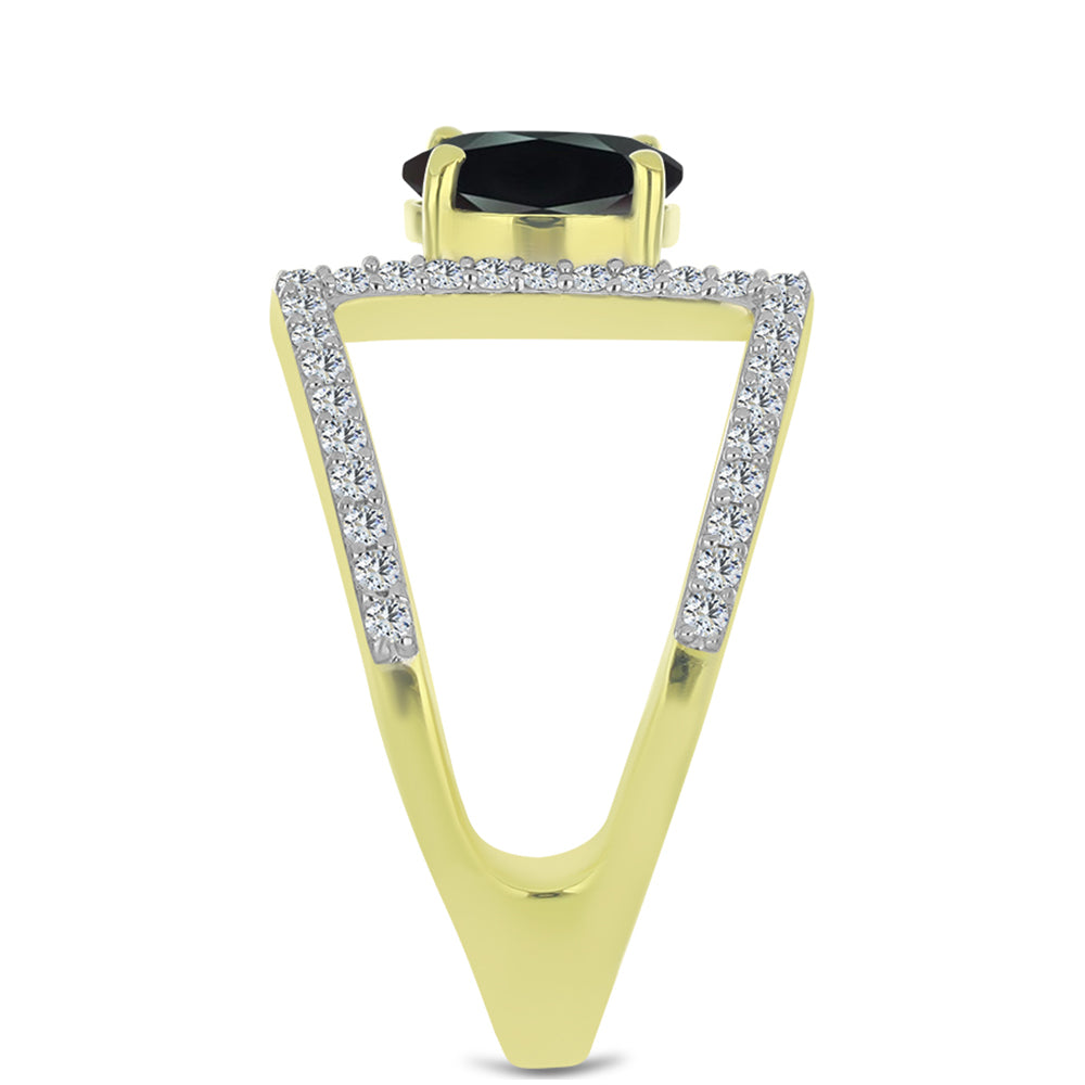 Inel din Argint 925 Placat cu Aur ( 3.84 grame ) cu Obsidian și Topaz Alb 1.5 Carate