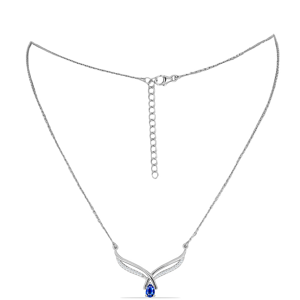 Colier din Argint 925 ( 4.18 grame ) cu Safir Albastru Australian și Topaz Alb 0.77 Carate
