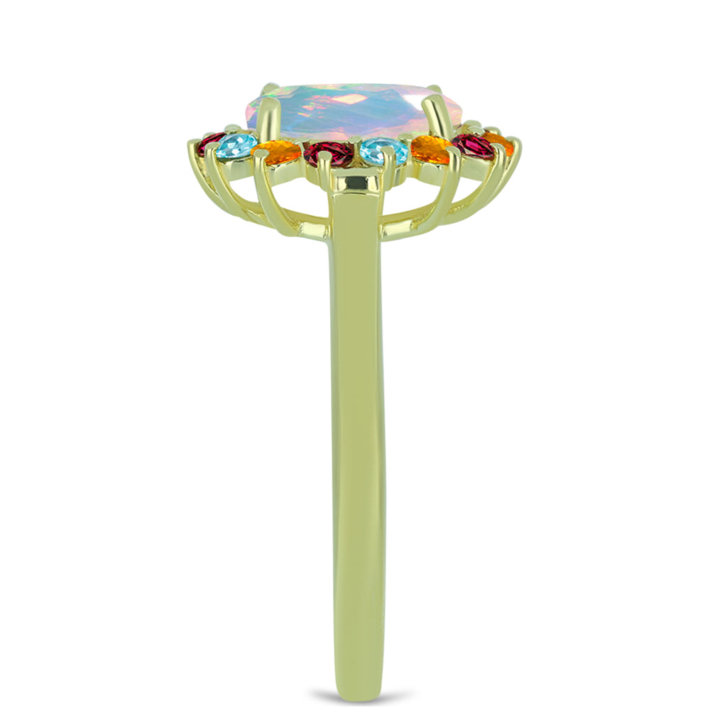 Inel din Argint 925 Placat cu Aur ( 2.65 grame ) cu Opal Welo și Turmalină Chakra 1.73 Carate