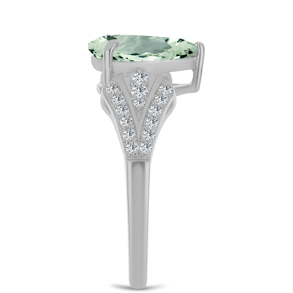 Inel din Argint 925 ( 2.55 grame ) cu Ametist Verde și Topaz Alb 1.92 Carate