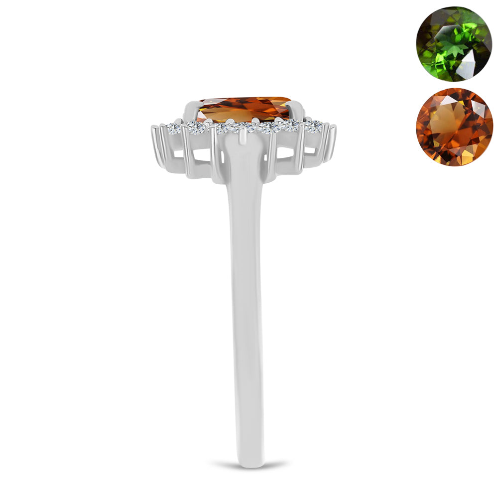 Inel din Argint 925 ( 2.29 grame ) cu Zultanit Anatolian Certificat cultivat în laborator și Topaz Alb 1.78 Carate