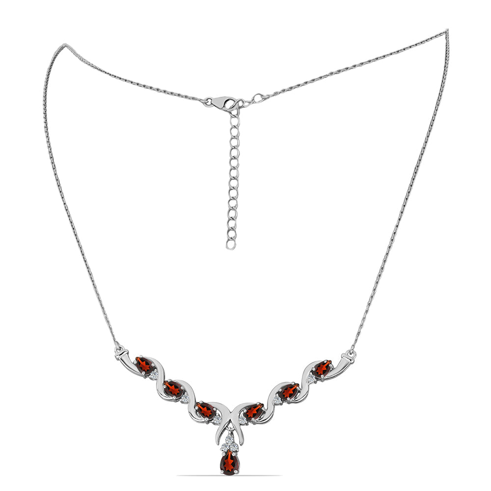 Colier din Argint 925 ( 7.44 grame ) cu Granat Barton și Topaz Alb 3.95 Carate