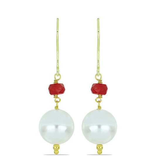 Cercei din Argint 925 Placat cu Aur ( 1.02 grame ) cu Perlă de Apă Dulce Albă și Rubin Malagasy 14.17 Carate